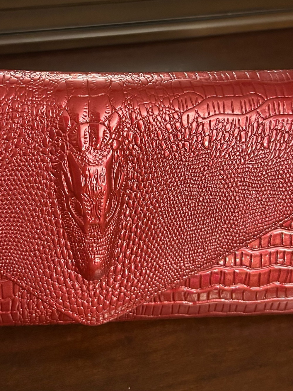 Red Croc-Embossed Women’s Clutch